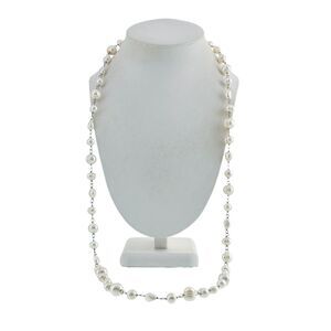 Sterling Silver Rosary Chain Style 8mm-11mm Baroque Pearl Beaded Necklace 35.5"